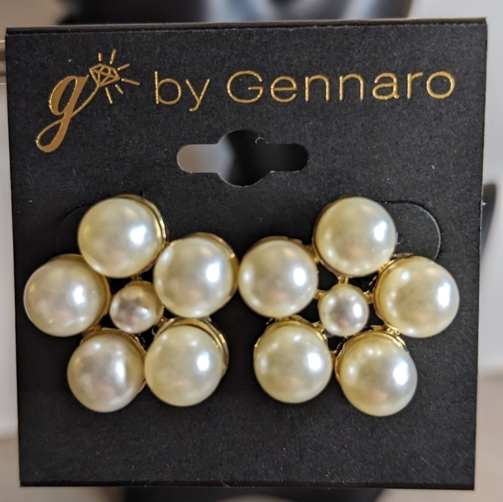 g by Gennaro Gold Tone Simulated Pearl Floral Statement Earrings - Picture 2 of 5